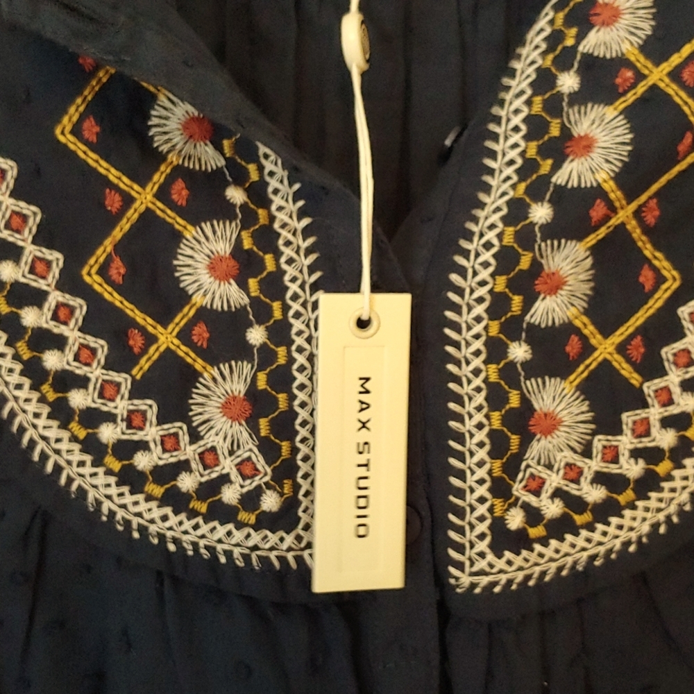 Max Studio Embroidered Swiss Dot Peplum Blouse. Size Small. NEW. - Picture 9 of 12
